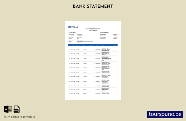listo para imprimir plantilla de word de extracto de cuenta de PPCBank de Camboy